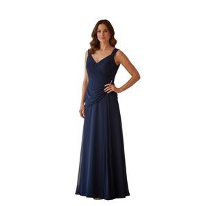 Davids Bridal Size 8 Pleated Top Long Gown Sleeveless Dark Navy Bridesmaid Dress